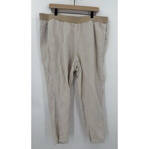 J Jill Pants Womens 2X Beige White Striped Wide Leg Pull On Linen Blend